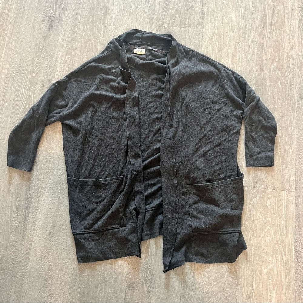 Pact Airplane Cardigan Womens M/L Black Organic Cotton Pockets Open Sweater